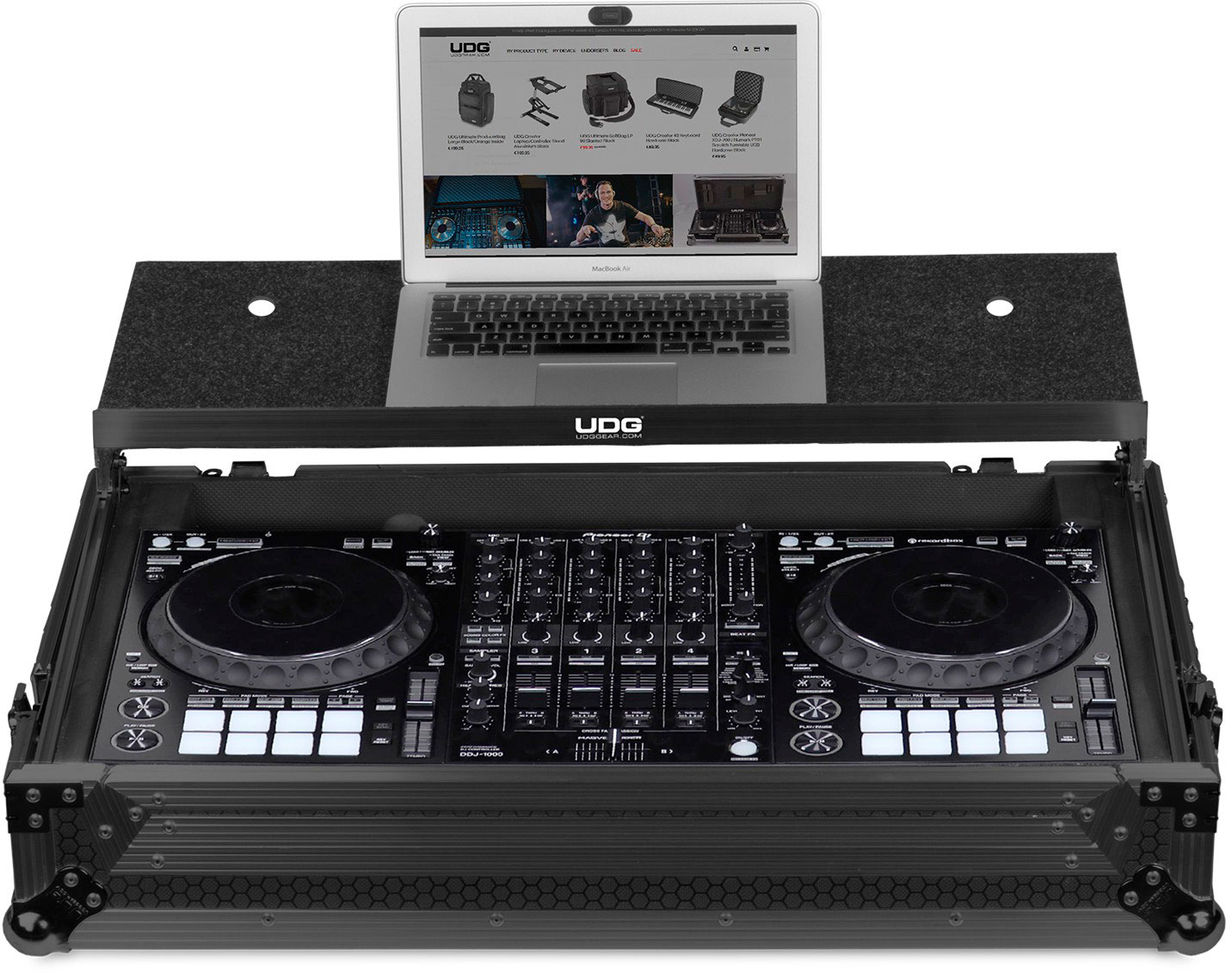 U91055BL - UDG ULTIMATE FLIGHT CASE PIONEER DDJ-1000 BLACK PLUS (LAPTOP SHELF + WHEELS)